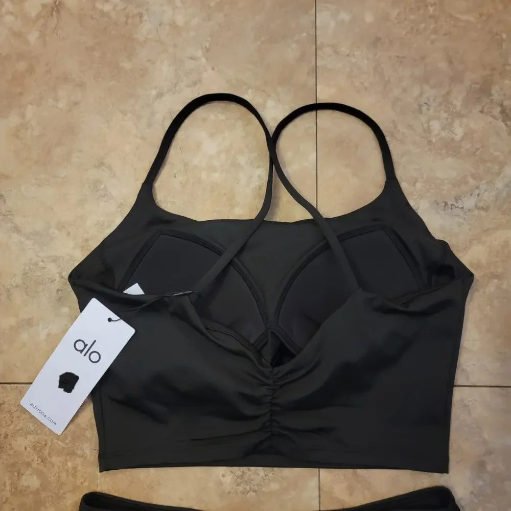 Alo Yoga L Skirt Set Sport Bra Black Activewear Athleisure Pickleball Tennis New